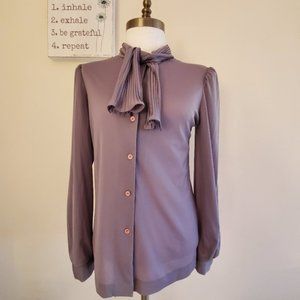 Vintage Women's  Gray Tie Neck Raffle Top Medium